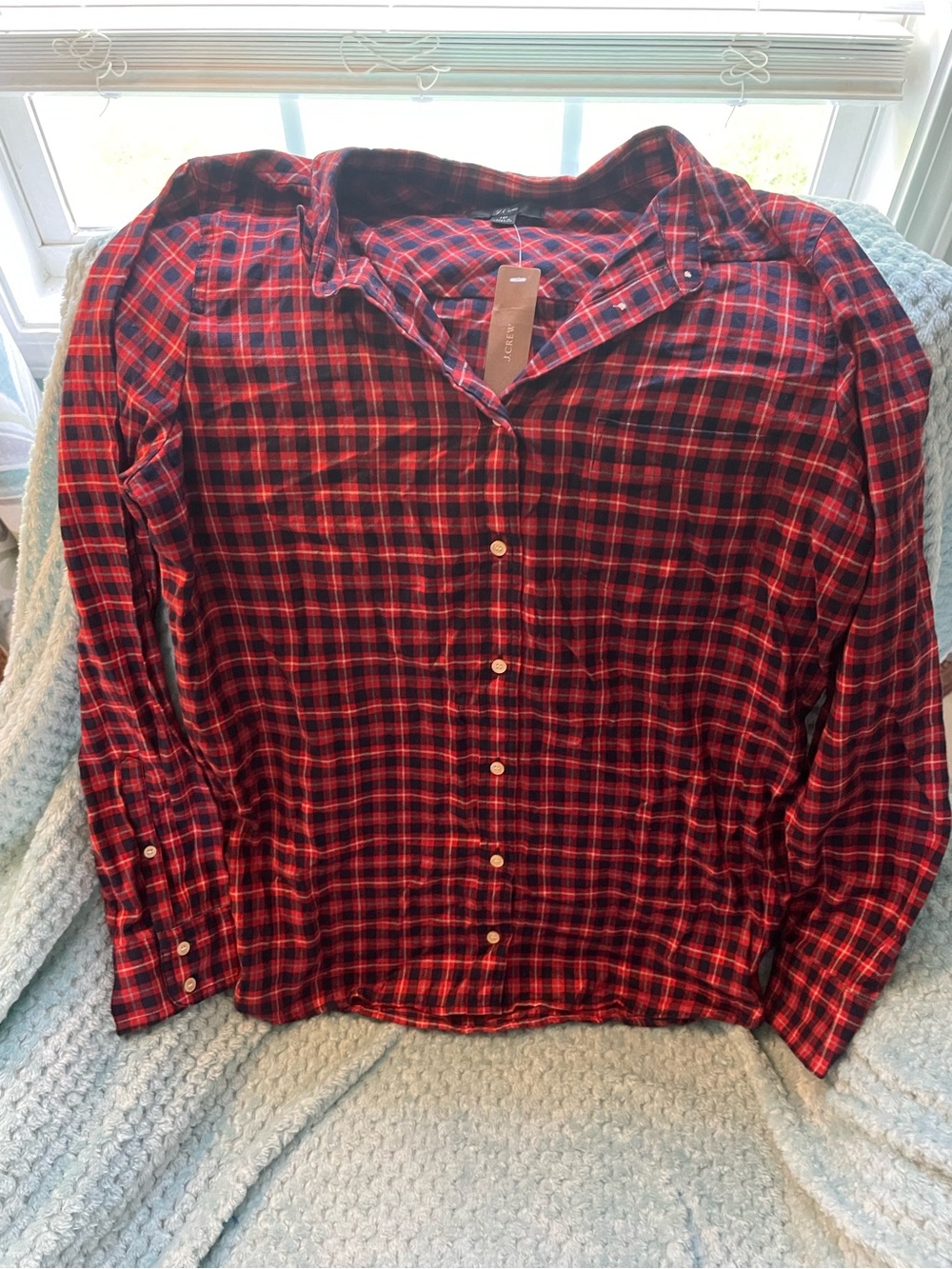 New J. Crew Red and Black Plaid Button-Down Shirt Sz 10